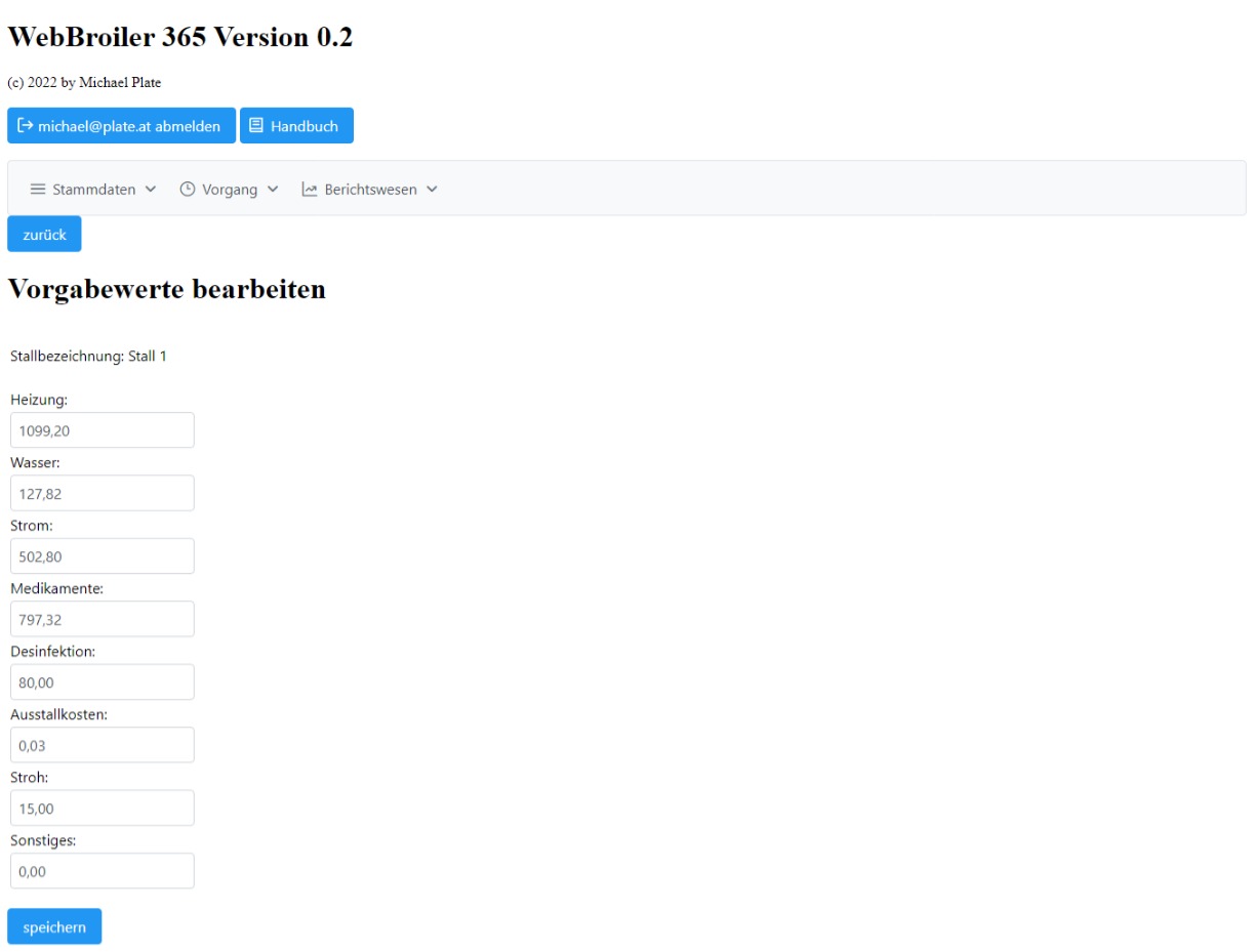 Vorgabewerte bearbeiten